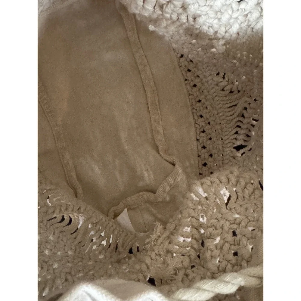 Urban Outfitters Macramé Canvas Beige‎ Ecru Drawstring Backpack Bag NWOT